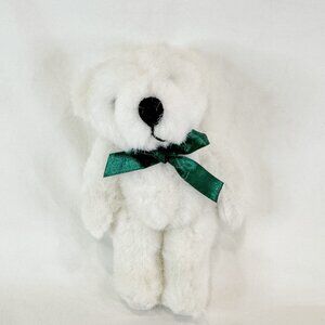 Little White Bear Jointed Arms & Legs w Green Bow Stuffed Animal Plush Teddy